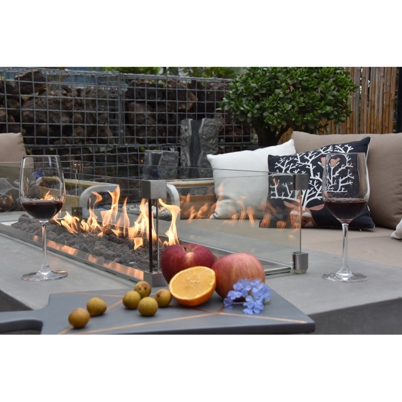 Granville Outdoor Fire Pit Set 17'' H x 60'' W Includes Windscreen, Lid, and Canvas Cover, Natural gas