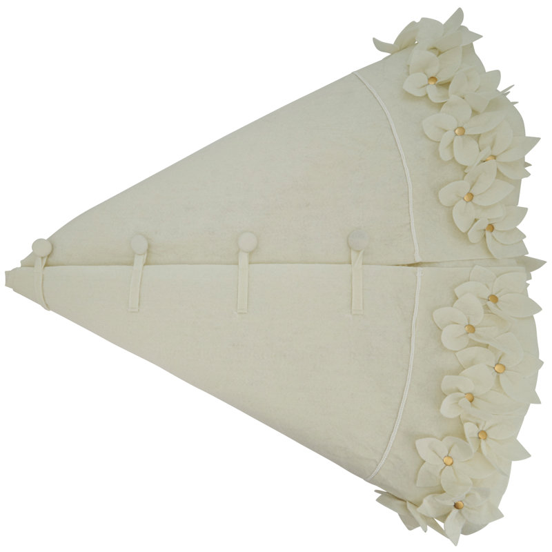 White Felt Floral Appliqué Christmas Tree Skirt