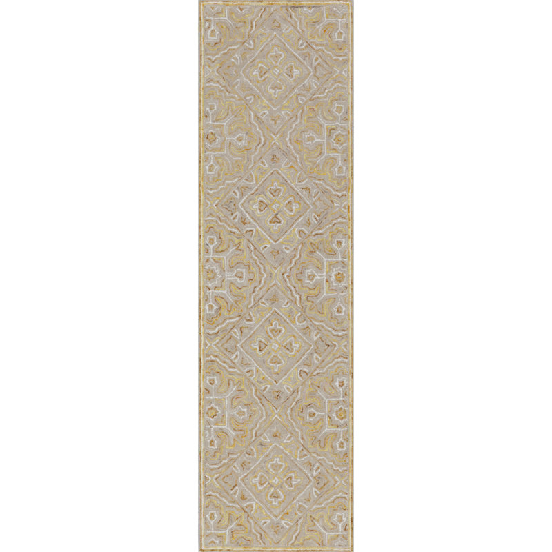 Rhodes Hand-Tufted Cut/Loop Pile Textured Medallions Wool Rug, 2'3" x 8'
