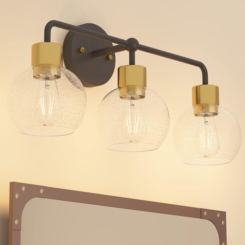 Applique murale pour salle de bain à 3 lumières Inlight de 23 po de large avec abat-jour en verre grainé transparent Inlight