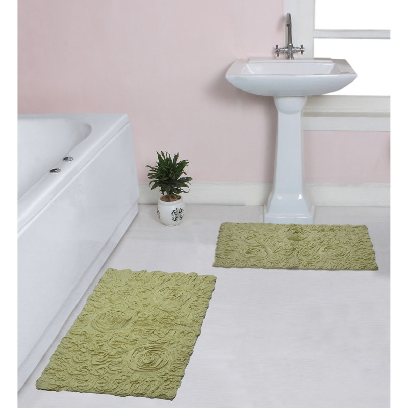 Tapis 100% coton lavable à la machine de la collection Bell Flower (ensemble de 2), Vert