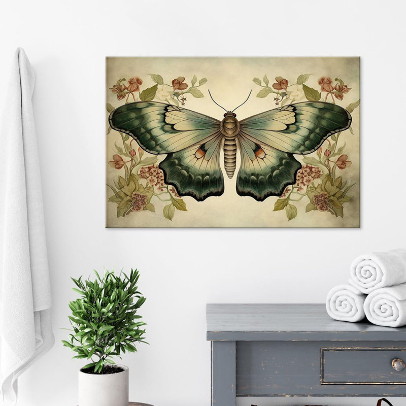 Art mural rétro papillon papillon boho vert sauge papillon insecte botanique Cottagecore Woodland