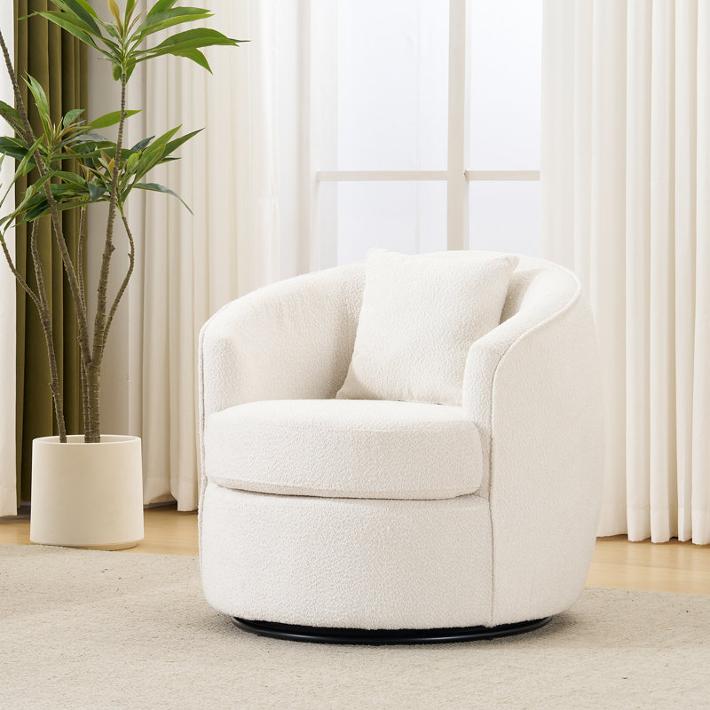 Modern Boucle Upholstered Swivel Accent Chair, Cream