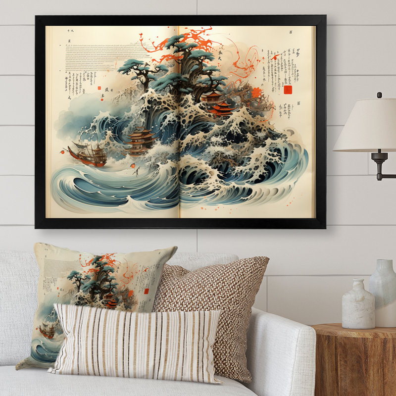 Art asiatique, calligraphie contemplative - impression, Cadre photo noir, H 34 po x l 44 po x P 1,5 po