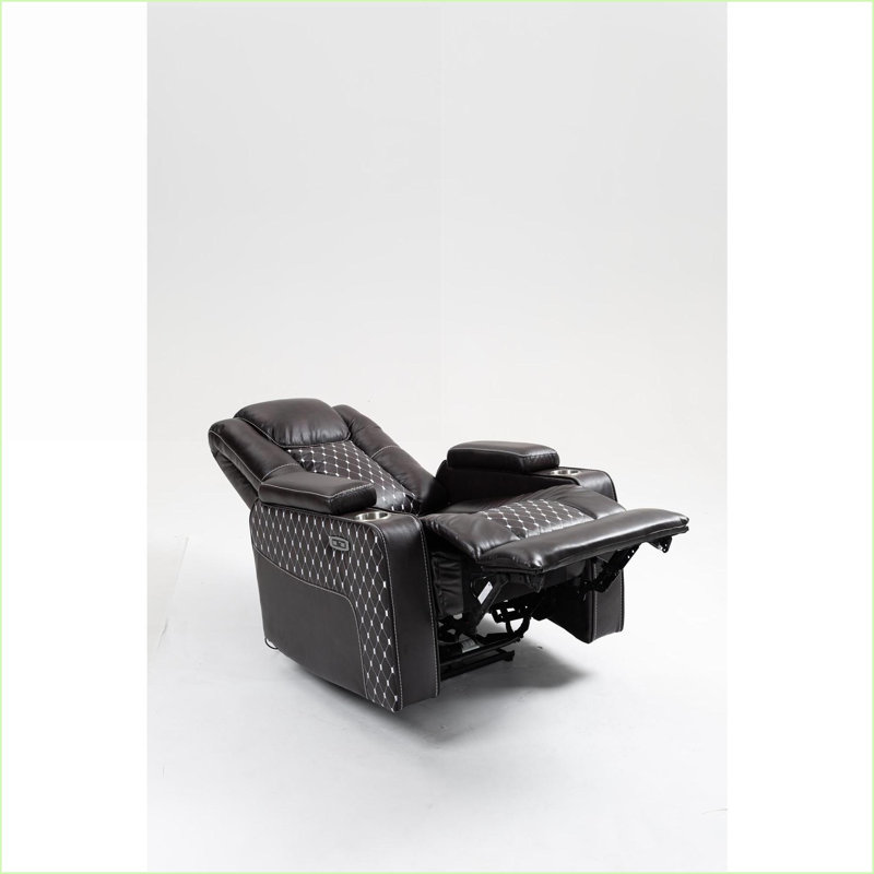 Fauteuil inclinable Power Lift avec recharge sans fil, porte-gobelet et amp; Poches latérales | Cuir de polyuréthane brun noyer