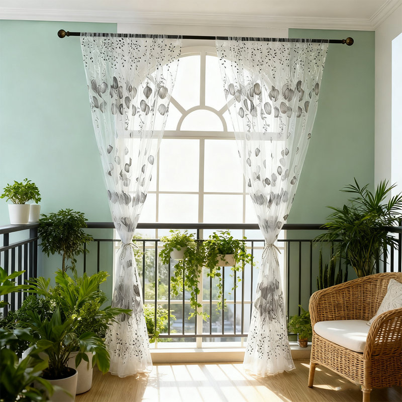 4 Panels Set Tulip Print Sheer Curtains For Living Room & Bedroom, Light Filtering Tulle Window Treatment (39.4X78.7 Inches), Floral Modern Decor
