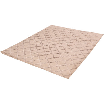 Tapis taupe en soie tissé à plat à motif géométrique Risa