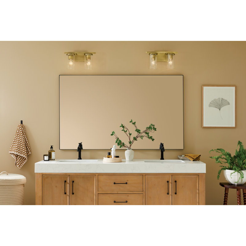 Éclairage pour salle de bain 2 lumières en laiton avec abat-jour en verre transparent, Laiton