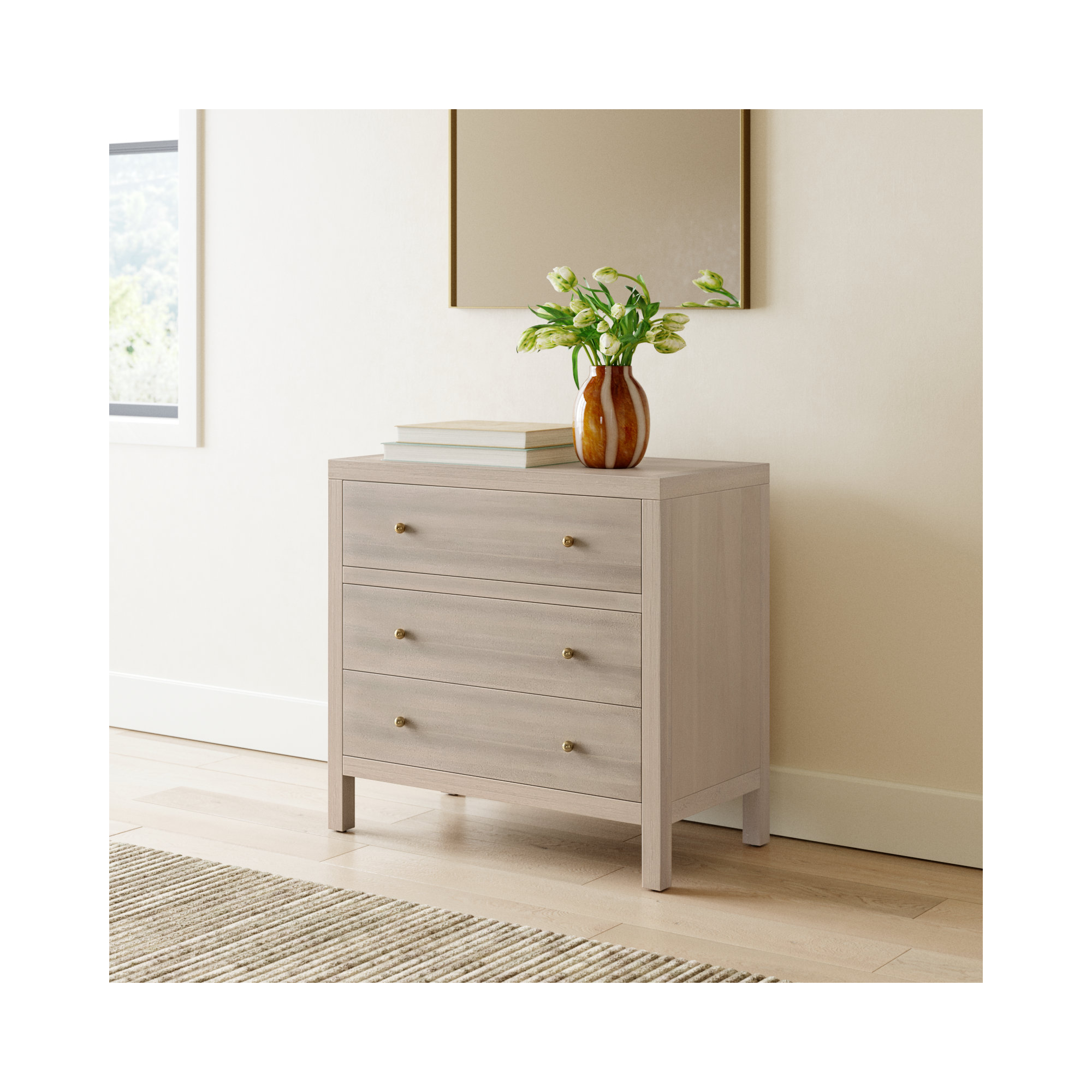 Celine 34" 3-Drawer Nightstand, Antique Taupe
