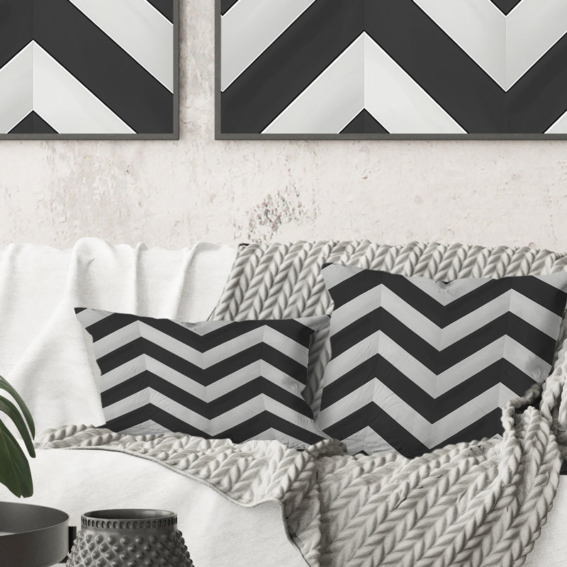 Noir, blanc, moderne, chevron I - coussin décoratif moderne, H 16 po x l 16 po