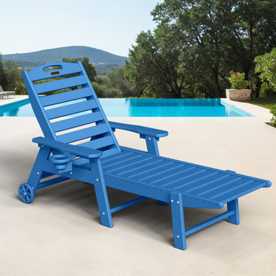 Wheels Lounge Chaise Outdoor Pool Lounge Chair Swimming Reclining Outdoor Chaise Lounge With Cup Holder