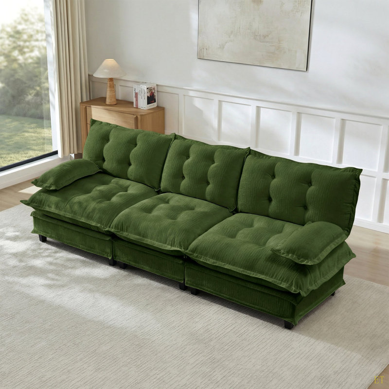 Canapé 107 po 3 places Cloud, canapé modulaire modulaire, canapé moderne à assise profonde pour le salon, coussin de siège confortable en treillis décoré, tissu chenille respirant