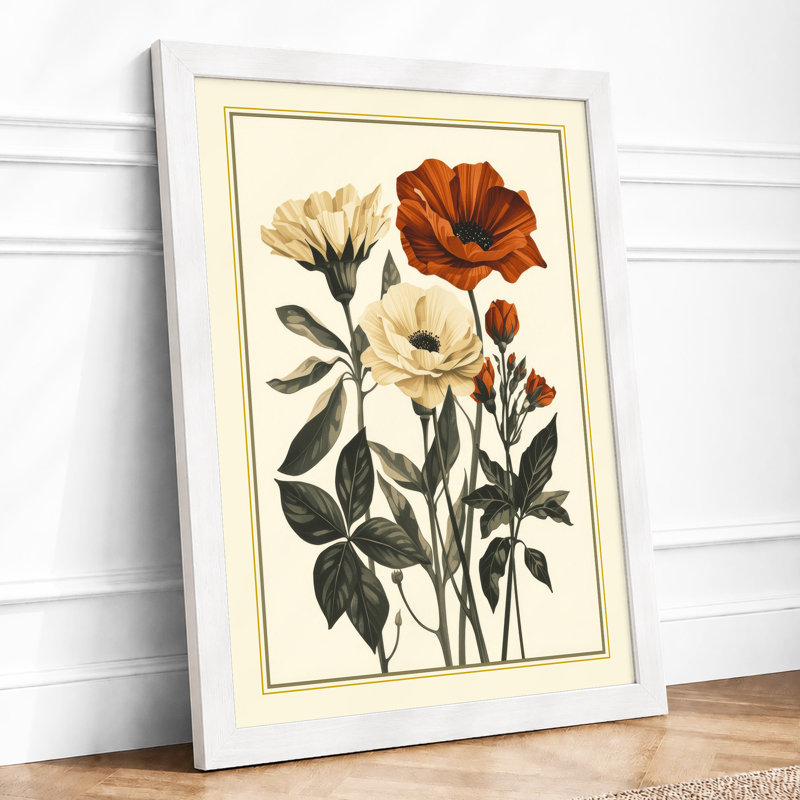 Carnation Study Botanical - Framed Print, A2 - 59.4 x 42.0 cm, White