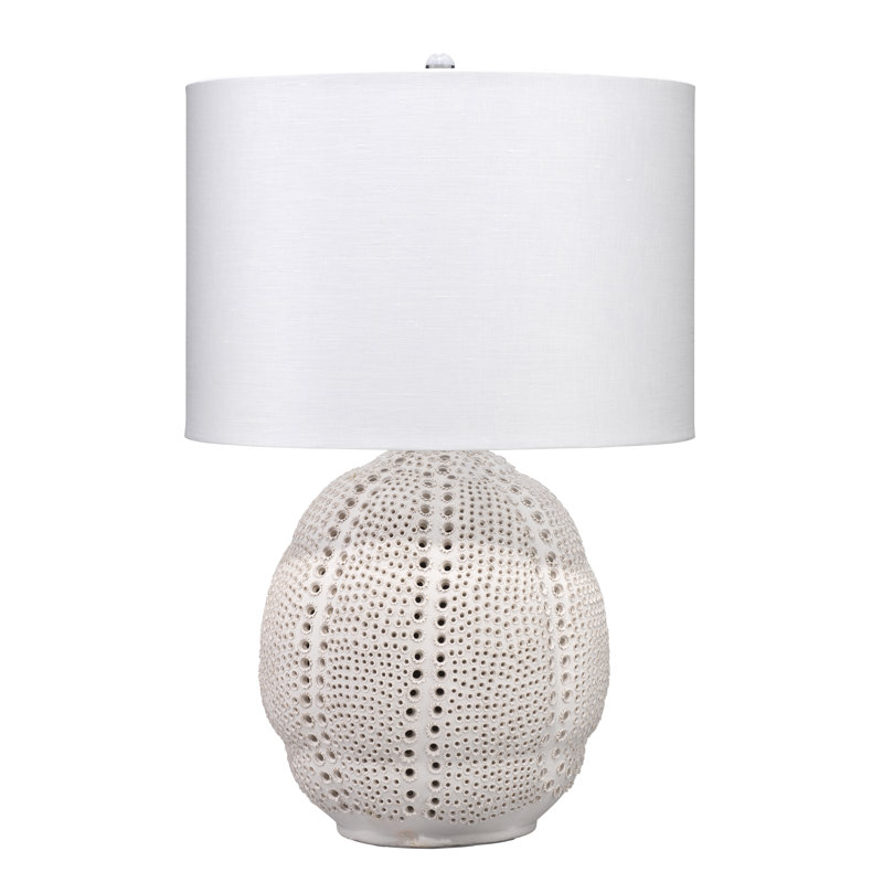 White Porcelain Table Lamp with Linen Drum Shade