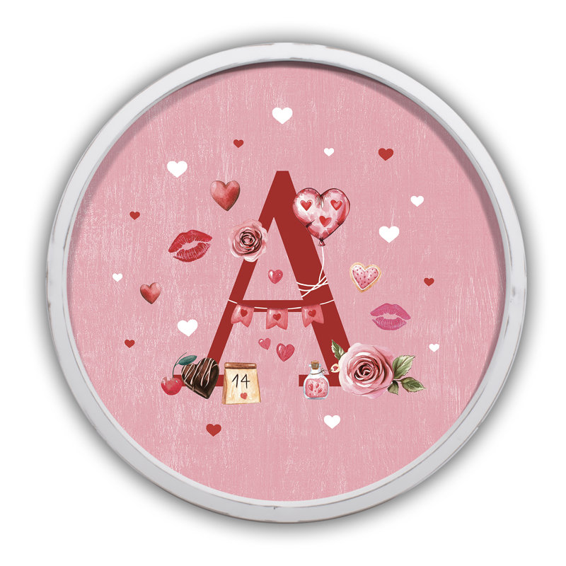 «Valentine Things Monogram - A Round», reproduction encadrée blanche