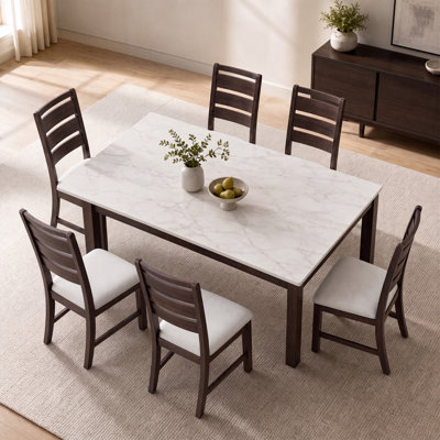 COLAMY Solid Wood Farmhouse Dining Chair, Upholstered 3.5” Thick Fabric Cushion, Brown, Set 2/4/6