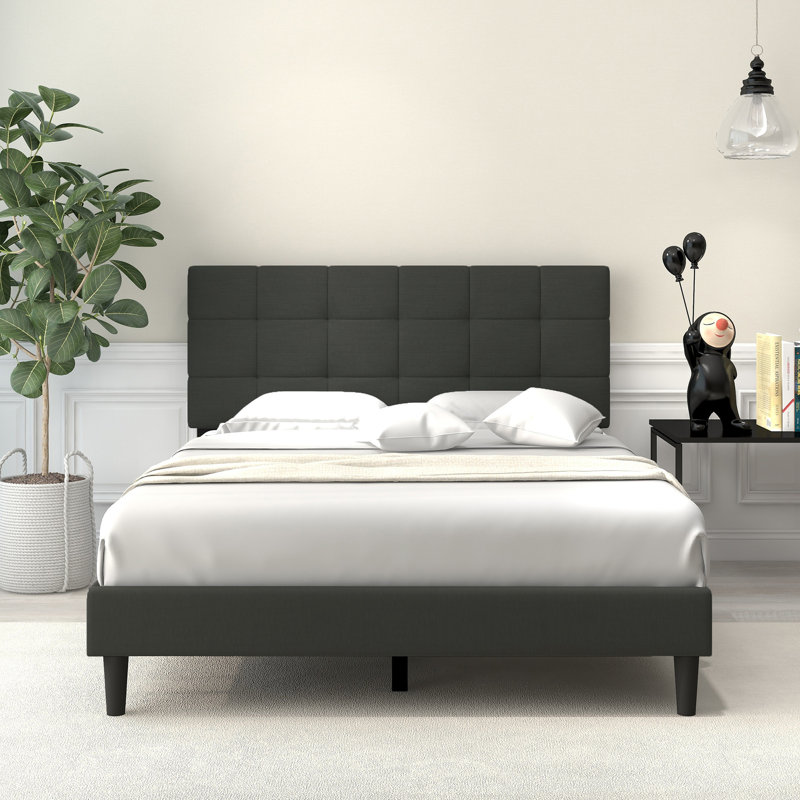 Upholstered Platform Bed, Dark Gray, Full
