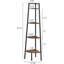 Tablette d'angle, bibliothèque d'angle à 4 niveaux, étagère d'angle rustique, étagère de présentation industrielle pour salon, cuisine, bureau personnel, balcon, petit espace, structure en métal, brun rustique