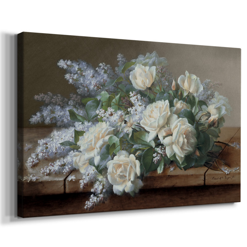 Nature morte à la rose blanche - Cavas enveloppés dans une galerie, 40 x 60