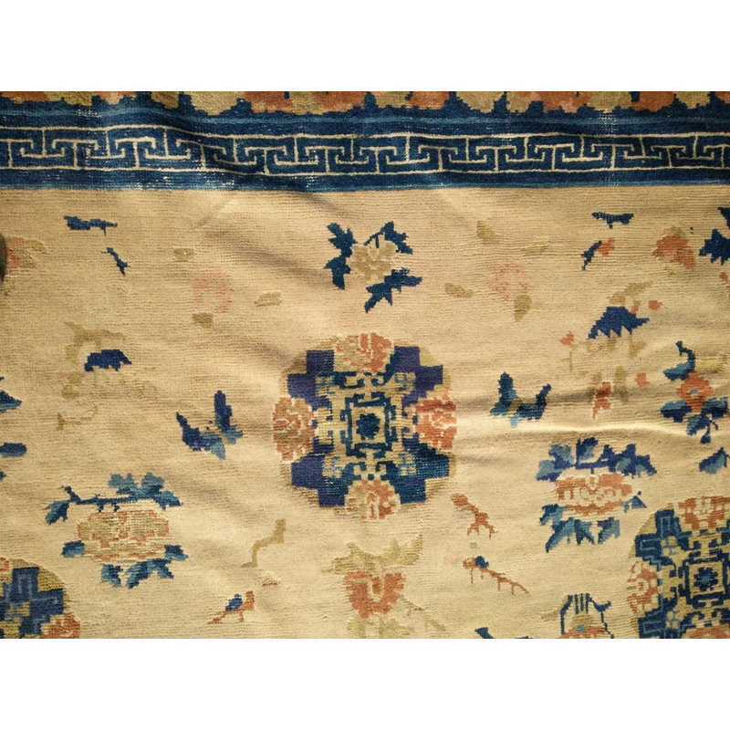 Antique Large Room Size Ivory Chinese Allover Floral Ningxia Rug