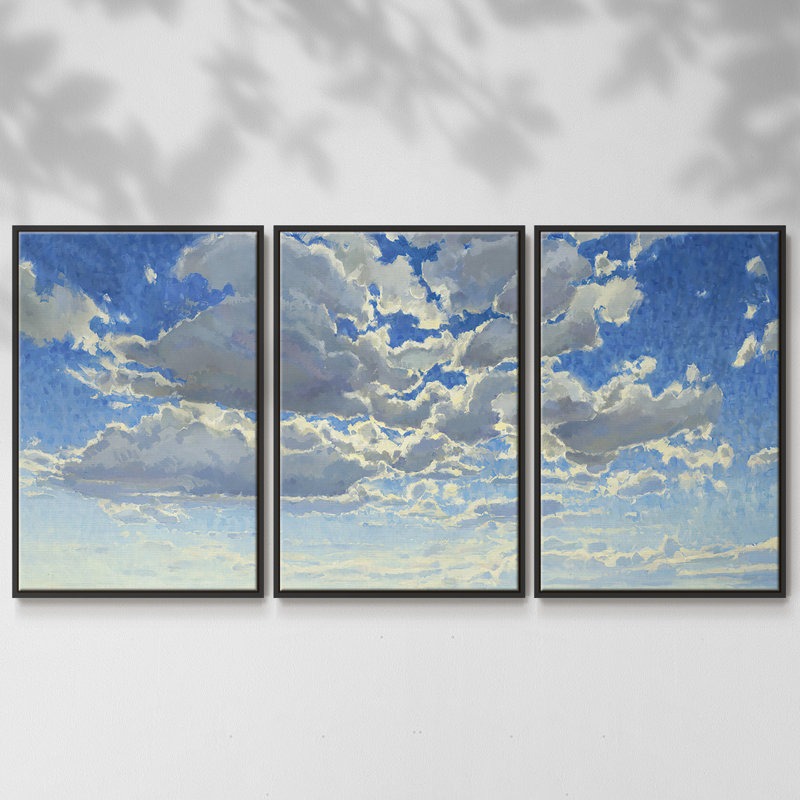 " Cloudscape " 3 - Pieces, Black Framed, 24" H x 48" W