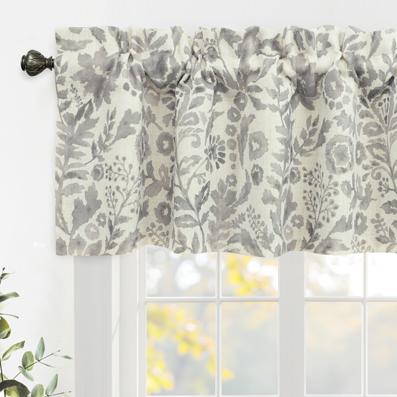 Julia Floral Leaves Lined Thermal Insulated Window Curtain Valance Linen Textured Blackout Valance, 52" W x 18" L