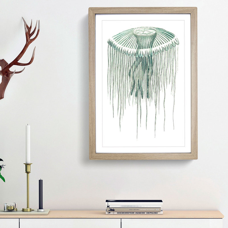 Green Jellyfish by George Shaw - Framed Print, 48cm H x 36cm W x 2cm D, Oak Framed