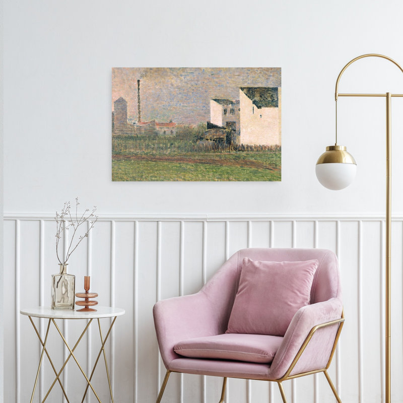 Banlieue, vers 1882. Estampe abstraite contemporaine représentant une ville., 24" H x 36" W