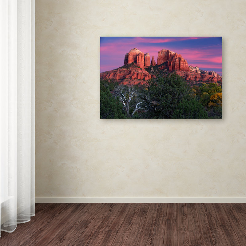 Sedona Cathedral Rock Dusk Landscape Canvas Art with Wooden Frame