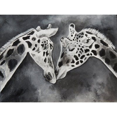 «Kissing Giraffe», reproduction de peinture à l'aquarelle