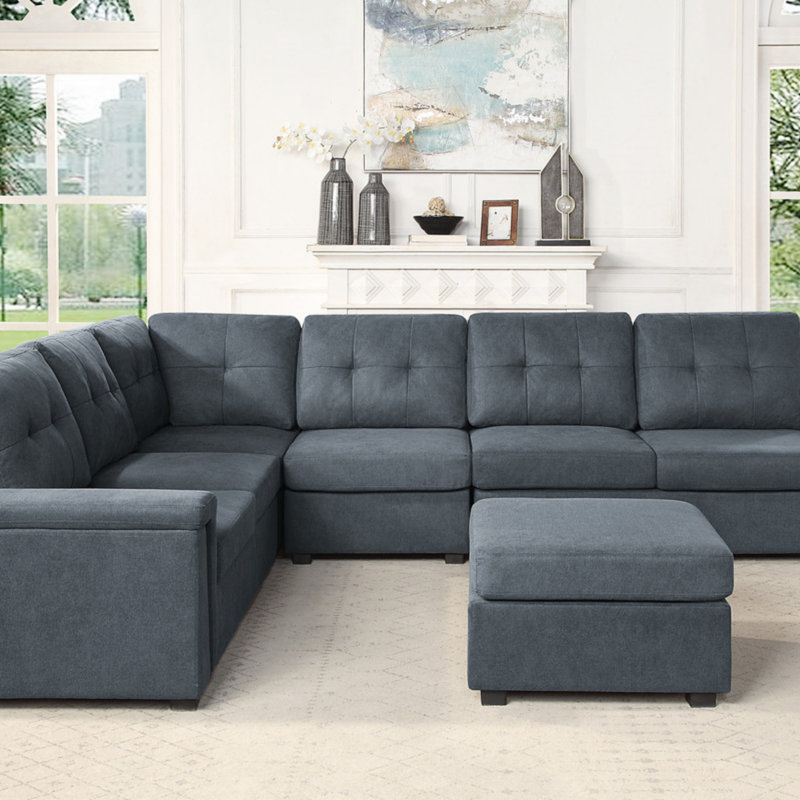 Canapé modulaire 119 places en tissu tissé gris 119 po avec repose-pieds