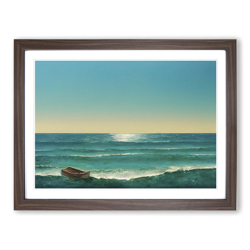 Single Boat - Single Picture Frame Print, Walnut Framed, 34cm H x 46cm W x 2cm D