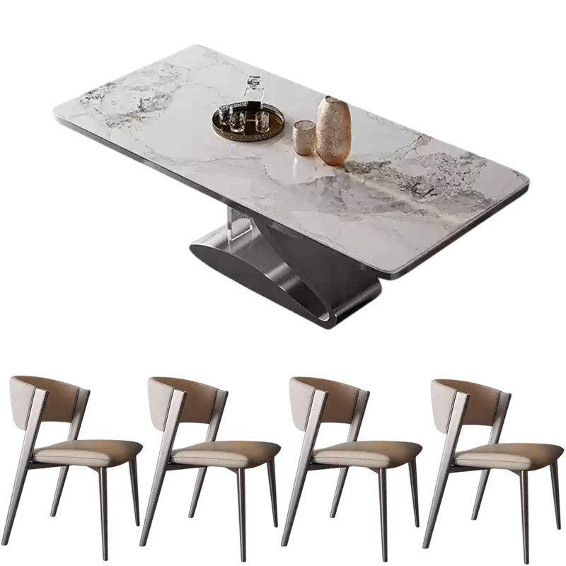 Modern simple rectangular home dining table sets, 29.53"H x 62.99"L x 33.46"W, Multicolor