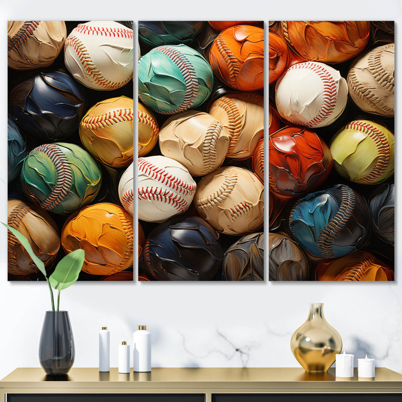 " Baseball Collage I " 3 - Pieces, 28" H x 36" W x 1" D