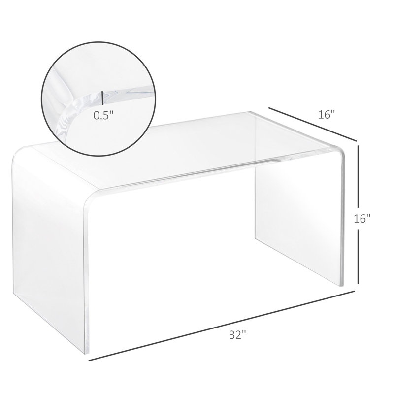 Table basse en acrylique moulé transparent l 32 po x P 16 po x H 16 po
