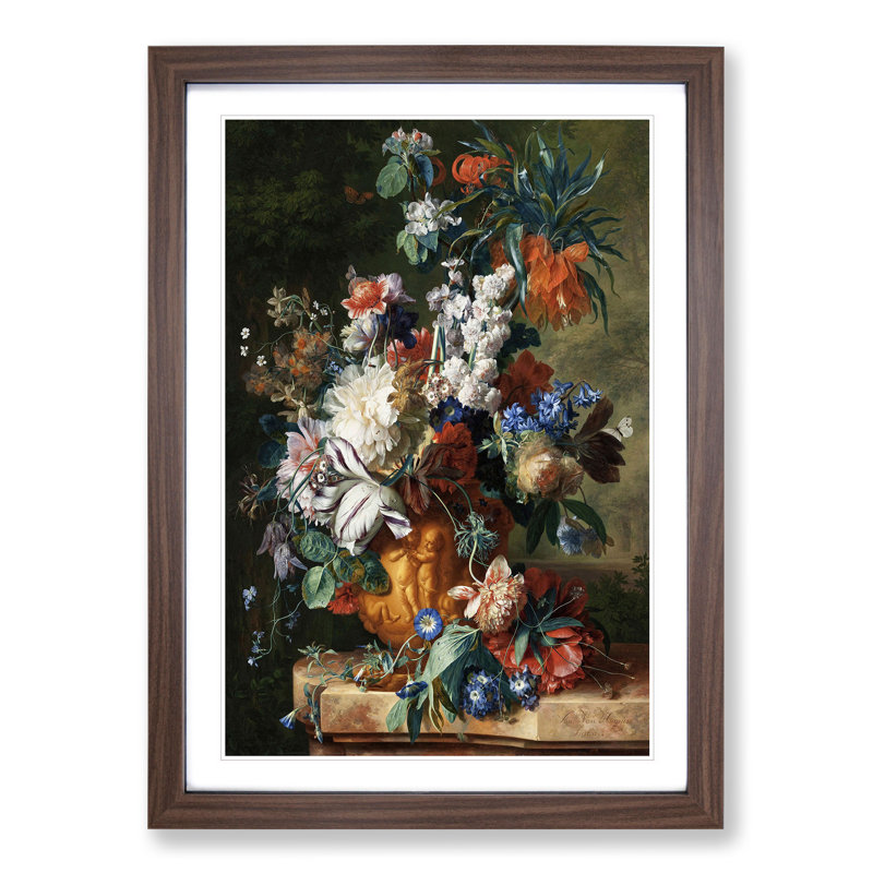 Still Life with Flowers Vol.4 by Willem Van Aelst - Picture Frame Painting, 48cm H x 36cm W x 2cm D, Walnut