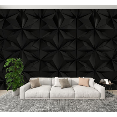 Peel and Stick Wallpaper Black Geometric Faceted Dark Polygonal Wall Murals 100"H x 144"W Removable PVC Wall Paper Self-Adhesive Wall Decor for Bedroom Living Room Home Office
