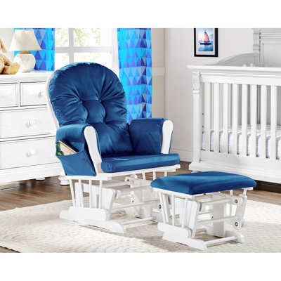 Fauteuil coulissant pour chambre de bébé en bois blanc et bleu marine