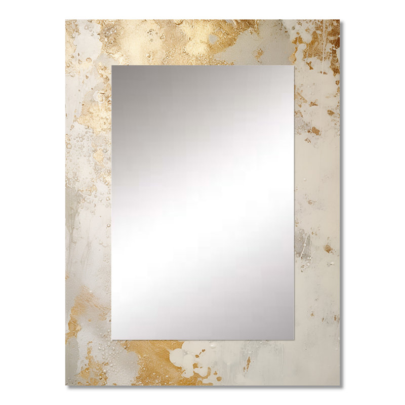 Fizzs Beige And Gold Fantasy - Abstract Decorative Mirror, Beige Wall Mirror, Printed Metal Art, 32" x 24"