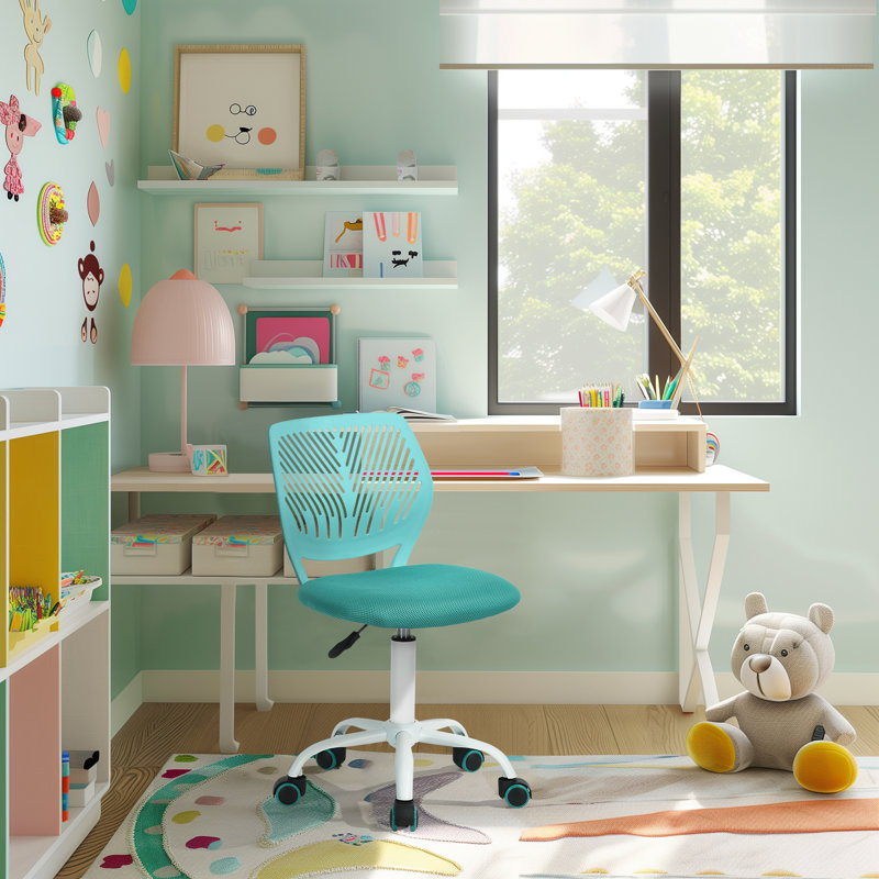 Elkland 360° Swivel Mesh Fabric Writing Office Task Chair with Height Adjustable for Teenager, Turquoise