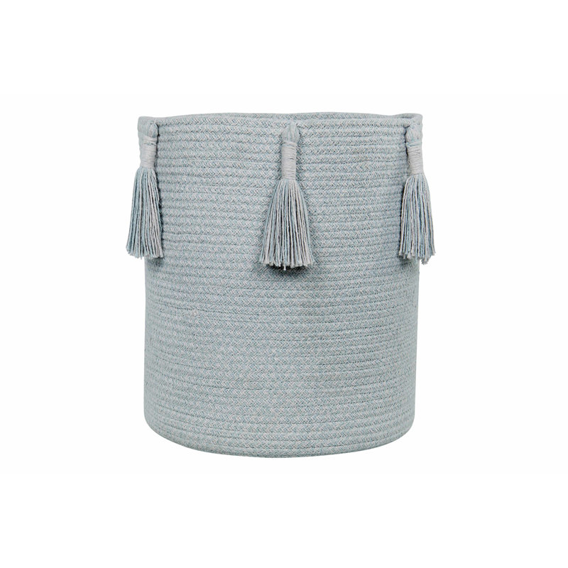 Panier en coton et bois, Bleu perle