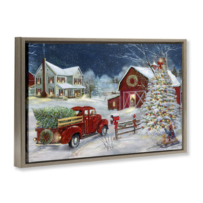 Snowy Winter Farmhouse Canvas by Ruane Manning