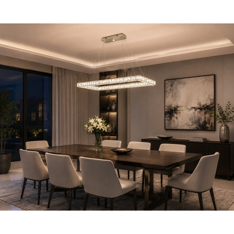 Lustre rectangulaire moderne en cristal 4 lumières Loomis