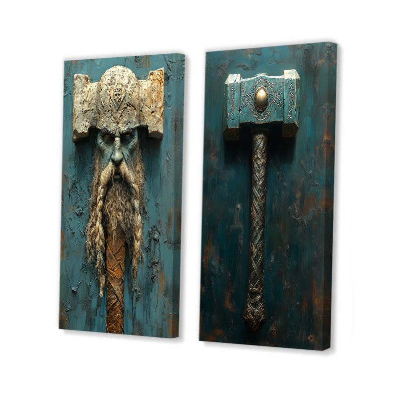 Ensemble d'art mural Thors Hammer I - Vikings Gods, H 40 po x l 40 po, Toile tendue
