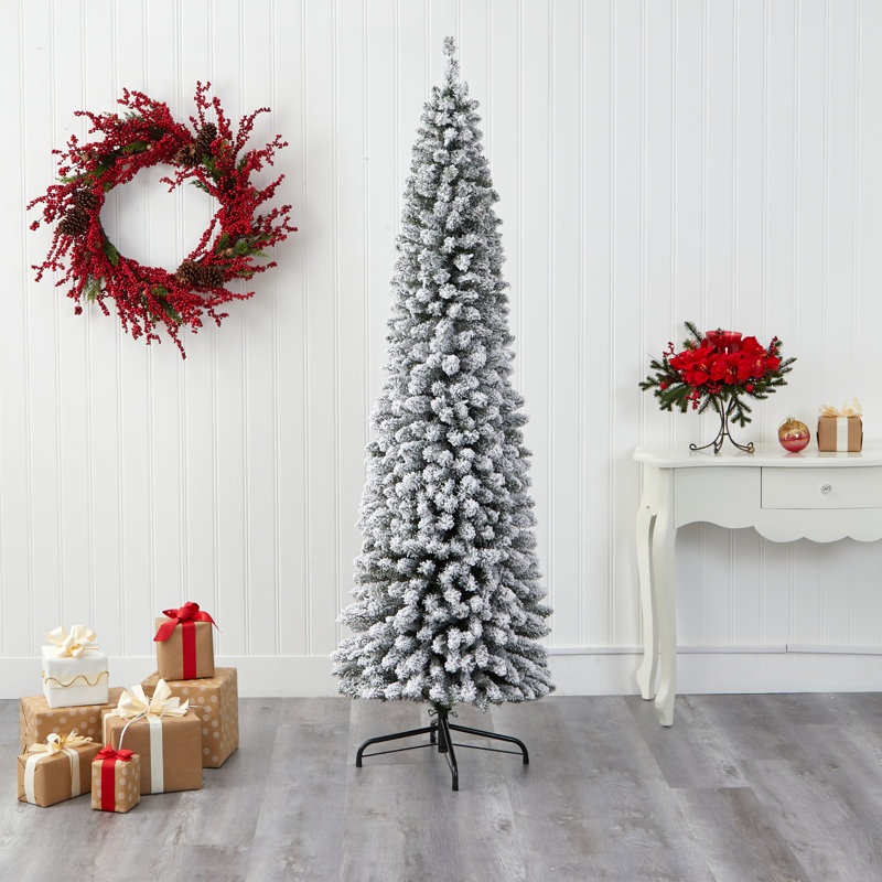 Arbre de Noël artificiel pin floqué, H 7 pi