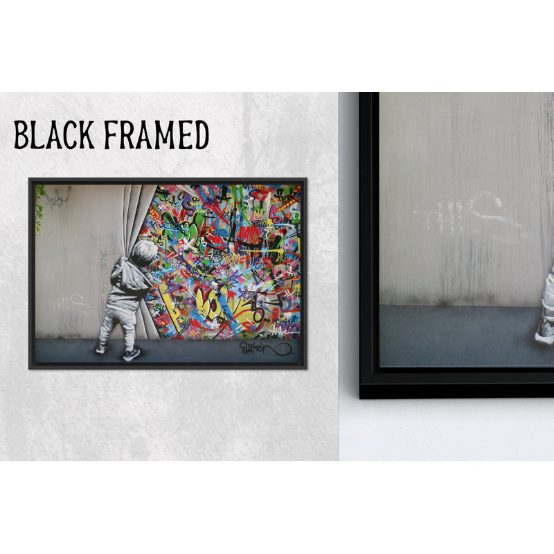 Élégante toile imprimée: Banksy Boy Graffiti Art for Modern Decor, 1P BlackFramedCanves