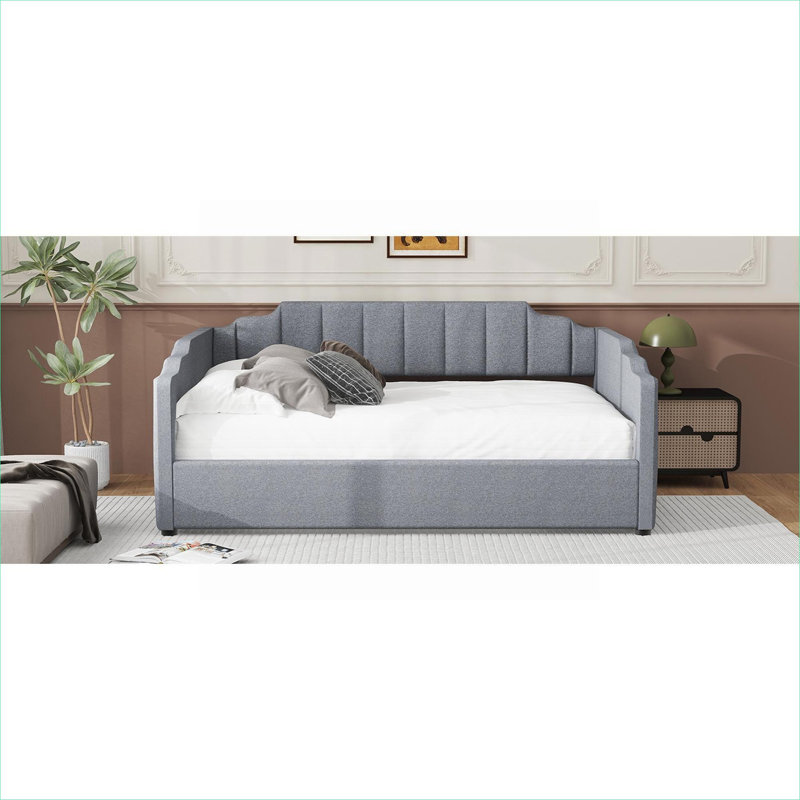 Lit de jour moderne rembourré multi-usage avec rangement inférieur pour les pièces de rechange et les petits espaces, gris doux