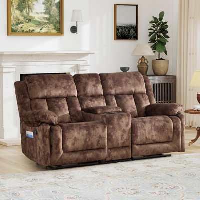 74.8" Wide Modern Manual Recline Loveseat Sofa With Center Console, Cup Holders & Storage Pocket
