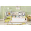 Lit plateforme simple en bois avec barrière de sécurité et tablettes de rangement latérales pratiques, base de lit pour enfant peu encombrante, blanc et blanc-134643908-134643909