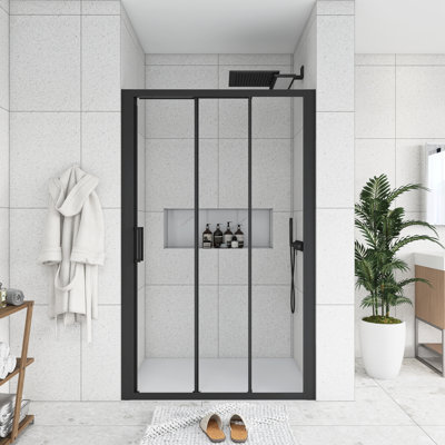 Porte de douche coulissante demi-cadre l 44 po à 48 po x H 70 po au fini noir mat